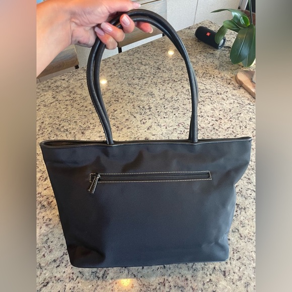 New Black genuine Leather and Canvas large Tote Bag - Picture 2 of 7